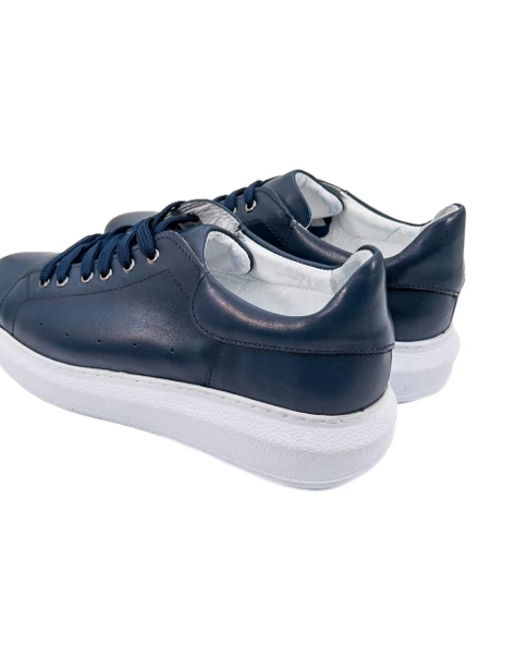 Eşsiz El Yapımı Strada Lacivert Hakiki Deri Erkek Spor (Sneaker) Ayakkabı - Resim 5