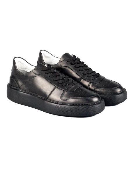 Eşsiz El Yapımı Rush Siyah Hakiki Deri Siyah Taban Erkek Spor (Sneaker) Ayakkabı - 2