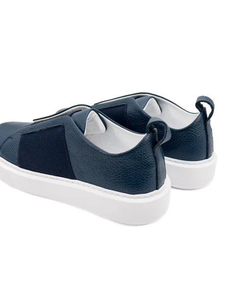 Eşsiz El Yapımı Shadow Lacivert Hakiki Deri Erkek Spor (Sneaker) Ayakkabı - 5