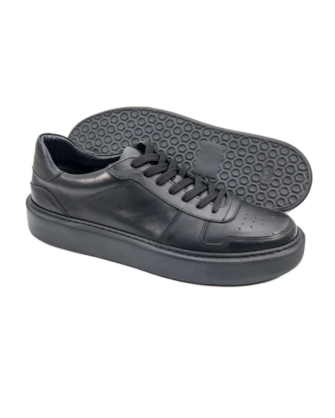 Eşsiz El Yapımı Rush Siyah Hakiki Deri Siyah Taban Erkek Spor (Sneaker) Ayakkabı - 3