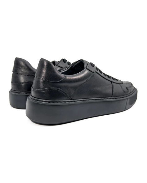 Eşsiz El Yapımı Rush Siyah Hakiki Deri Siyah Taban Erkek Spor (Sneaker) Ayakkabı - 4