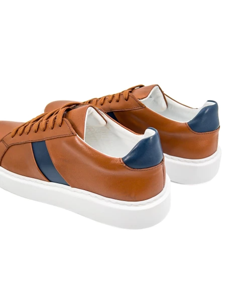 Eşsiz El Yapımı Fazer Taba-Lacivert Hakiki Deri Erkek Spor (Sneaker) Ayakkabı - Resim 5