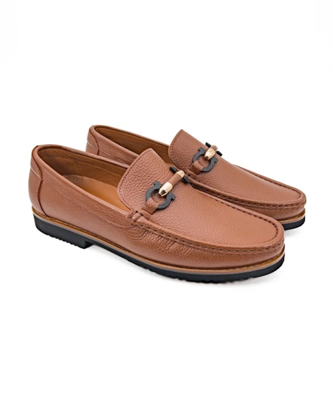 Eşsiz El Yapımı Louvre Taba Hakiki Deri Erkek Loafer Ayakkabı - Resim 2