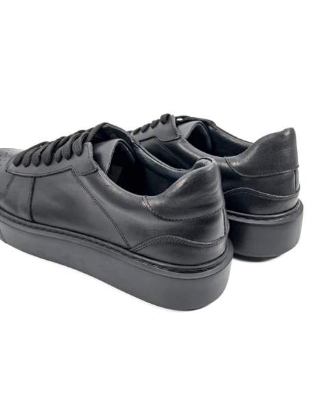 Eşsiz El Yapımı Rush Siyah Hakiki Deri Siyah Taban Erkek Spor (Sneaker) Ayakkabı - 5