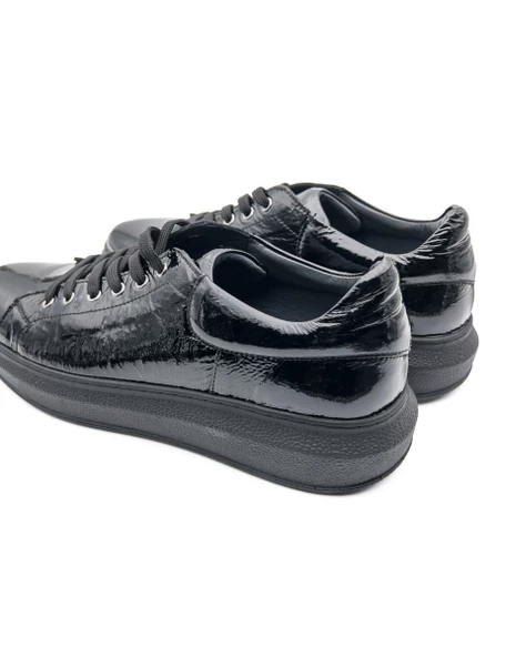 Eşsiz El Yapımı Strada Siyah Rugan-Siyah Taban Hakiki Deri Erkek Spor (Sneaker) Ayakkabı - Resim 5