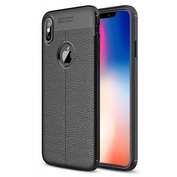 Apple iPhone XS Max Deri Görünümlü Silikon Siyah