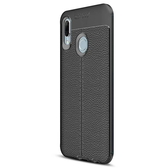 Huawei P Smart 2019 Deri Görünümlü Silikon Siyah
