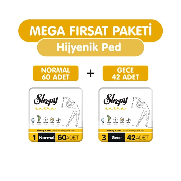 Sleepy Extra Ultra İnce Hijyenik Ped 102 Adet Ped Mega Fırsat Paketi