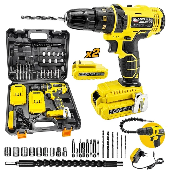 Anadolu Strong ANS1069-S 24W Çift Li-ion Bataryalı Metal Şanzıman Darbeli 27 Parçalı Süper Setli - 5