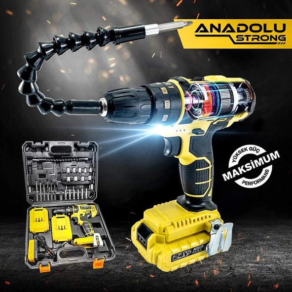 Anadolu Strong ANS1069-S 24W Çift Li-ion Bataryalı Metal Şanzıman Darbeli 27 Parçalı Süper Setli - 7