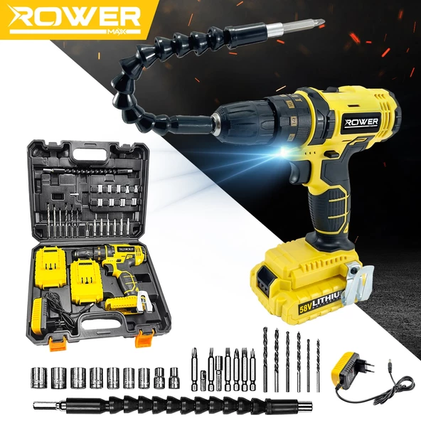Rowermax RWRX-3069 Çift Li-ion Bataryalı XT-Rail Metal Şanzıman Darbeli Matkap 27 Parçalı Vidalama - 2