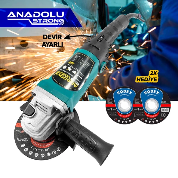 Anadolu Strong DM803 Devir Ayarlı Spral Taşlama Makinası Avuç İçi Taşlama 115 mm 2 Adet Disk Hediye - 5