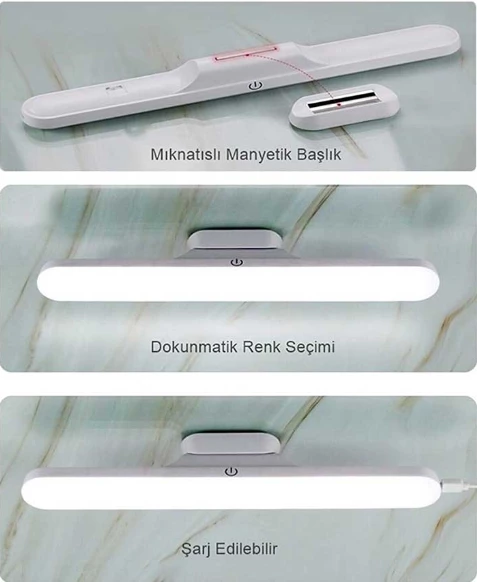 CATA CT 5249 Beyaz Kasa 3W Şarjlı Led Aplik Dokunmatik 3 Renk Modu - 4