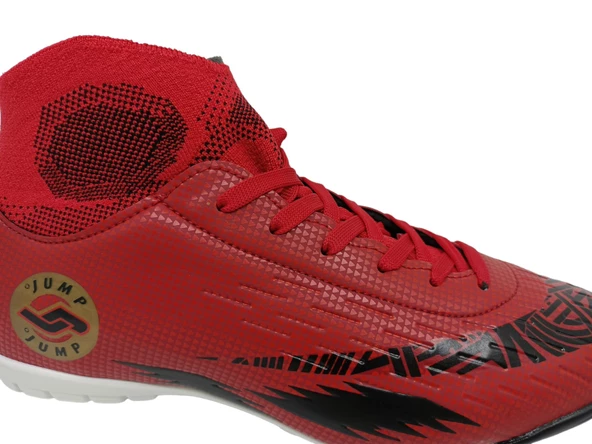 Jump 28366 Erkek Kırmızı Bağcıklı Çoraplı Halı Saha Ayakkabı - 4