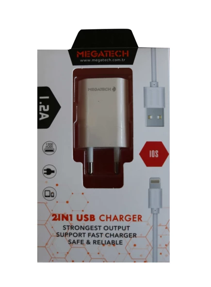 Megatech MT-Cl1 1.2ın Usb Ev Şarj Kafa+Iphone Kablo