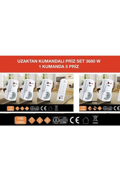 Uzaktan Kumandalı Priz Set 3680 W-5'li - 5