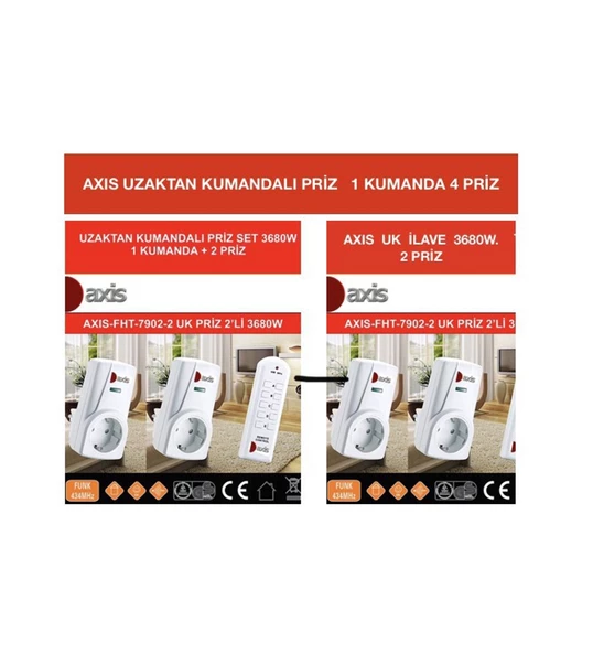 Axis 4'Lü Uzaktan Kumandalı Priz Set 3680 W - 4