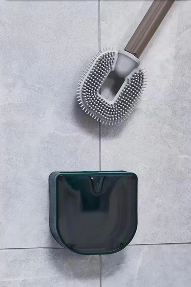Silikon Tuvalet Fırçası Hazneli Bükülebilir Duvara Monte Wc Klozet Banyo Temizlik Fırçası Seti - 5