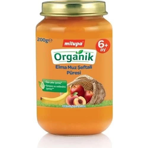 Milupa Organik Elma Muz Şeftali Püresi Kavanoz Maması 200gr