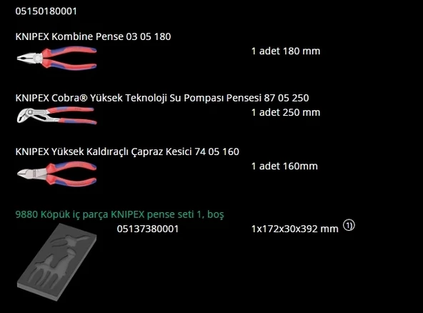 Wera 9780 Özel Kesim Süngerli KNIPEX Pense Set 1 - 4