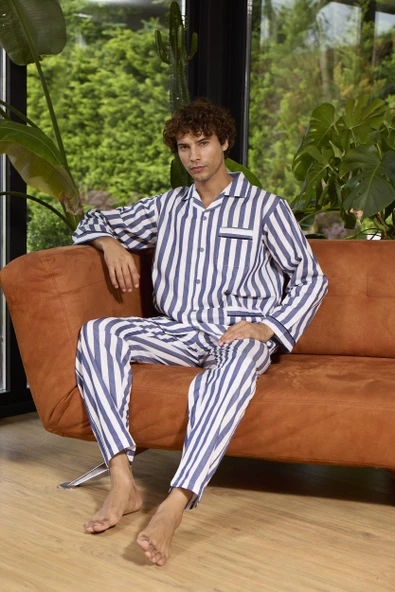 4007 Erkek Apaj Yaka Önden Düğmeli Gaffur Pijama Takım - 5
