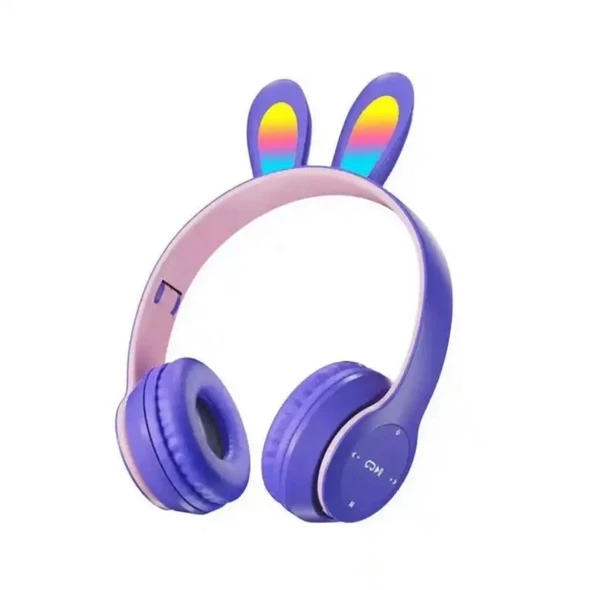 Bluetooth Kulaklık P47R Tavşan Kulaklık Rgb Işıklı Çocuk Kulaklık - 3