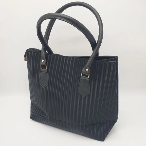 Çizgili Model Büyük Boy El ve Omuz Çantası - 8