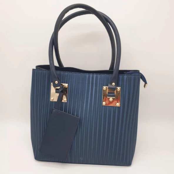 Çizgili Model Büyük Boy El ve Omuz Çantası - 3