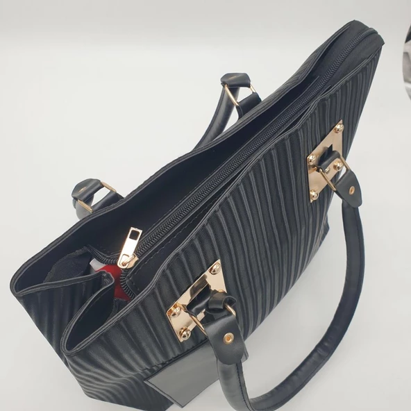 Çizgili Model Büyük Boy El ve Omuz Çantası - 9