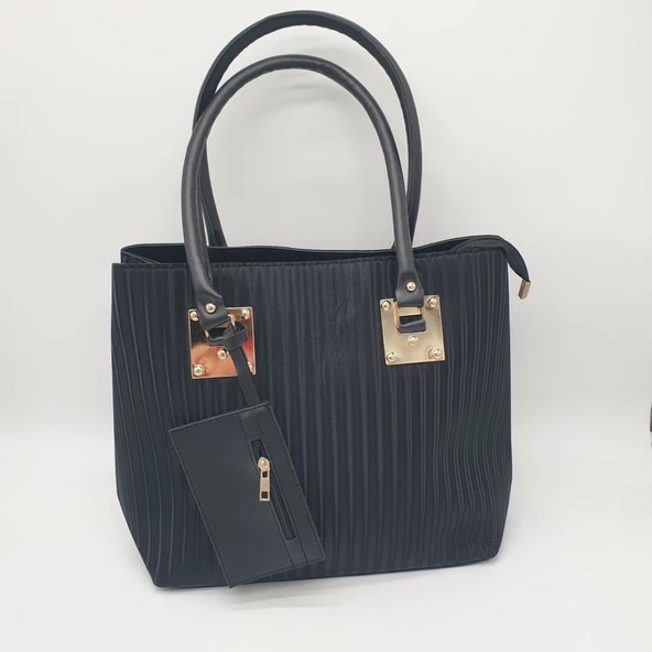 Çizgili Model Büyük Boy El ve Omuz Çantası - 2