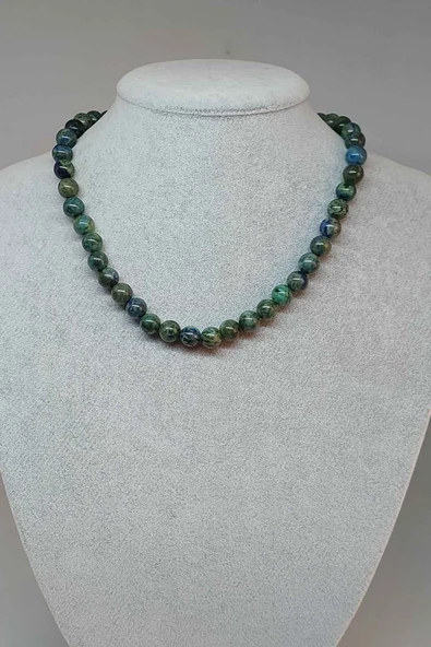 Azurit Taşı Kolye 8mm (Boyalıdır) (Klipsli)
