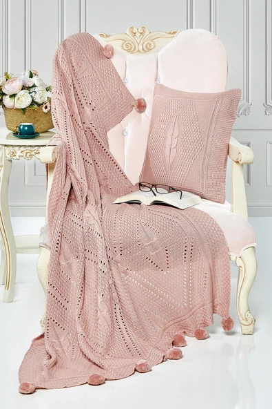 Ponponlu Triko Tv Battaniyesi ve Kırlent Seti - 9