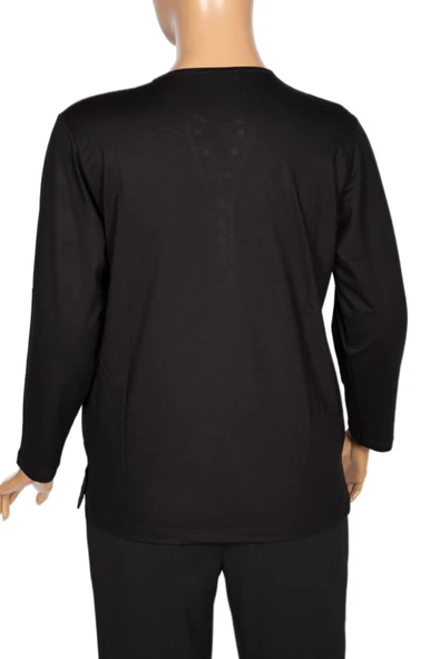 Cimariva Kadın Dicle Büyük Beden V Yaka Dantelli Siyah Bluz - 4