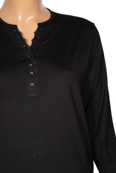 Cimariva Kadın Dicle Büyük Beden V Yaka Dantelli Siyah Bluz - 2