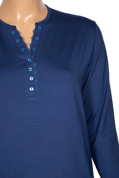 Cimariva Kadın Dicle Büyük Beden V Yaka Dantelli İndigo Bluz - 2