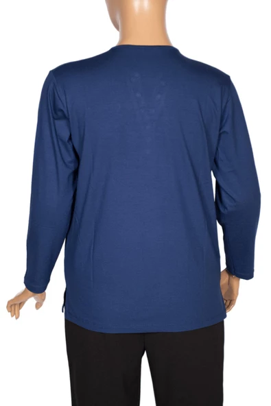 Cimariva Kadın Dicle Büyük Beden V Yaka Dantelli İndigo Bluz - 4