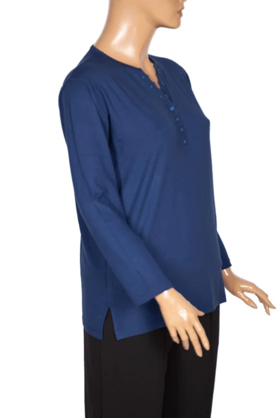 Cimariva Kadın Dicle Büyük Beden V Yaka Dantelli İndigo Bluz - 3