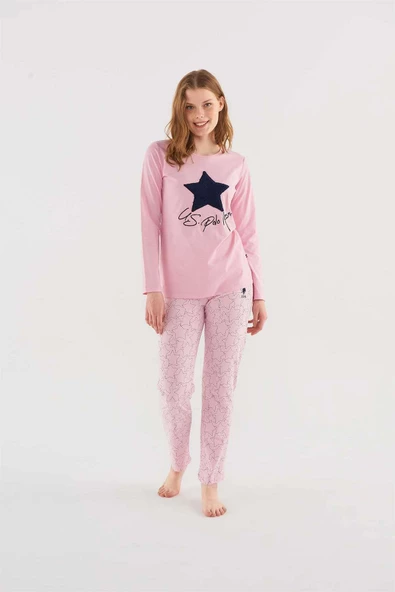 U.s Polo Assn 16835 Kadın Yuvarlak Yaka Uzun Kollu Pijama Takımı