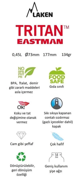 Laken Tritan Classic Şişe 0,75L - Turuncu LKTN32O - Resim 3