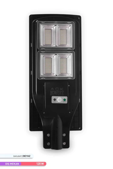 Ack 240 Led Li Led Solar Sokak Armatürü Siyah Kasa 6500K Beyaz Işık 3.2V 120W