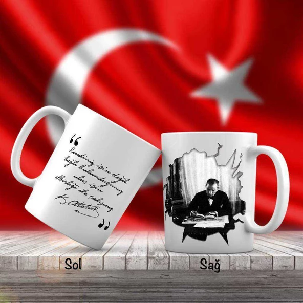 Mustafa Kemal Atatürk Masasında Kitap Okuyor- Atatürk'ün Sözleri -Kupa Bardak