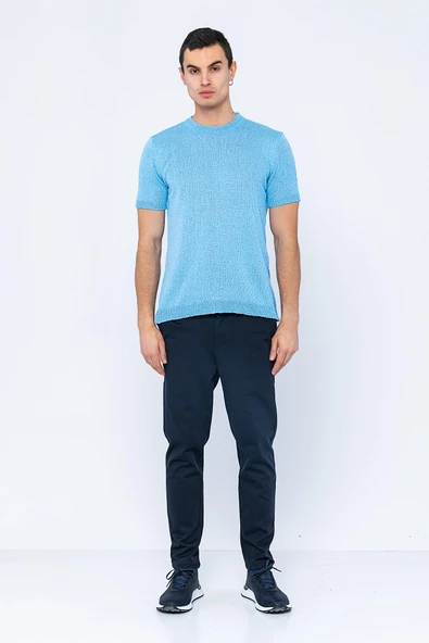Erkek Bisiklet Yaka Regular Fit Dar ve Kısa Kollu Pamuklu Triko Örme T-Shirt - 11