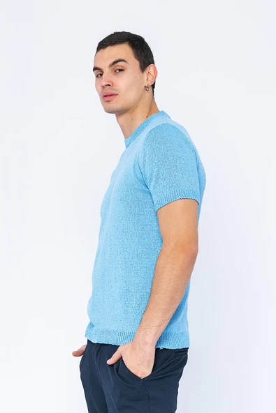 Erkek Bisiklet Yaka Regular Fit Dar ve Kısa Kollu Pamuklu Triko Örme T-Shirt - 10