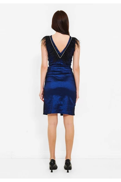 Modatalika  Kadın Önden Büzgülü Yırtmaçlı Elbise - Resim 4