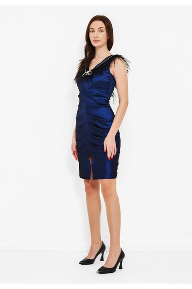 Modatalika  Kadın Önden Büzgülü Yırtmaçlı Elbise - Resim 3