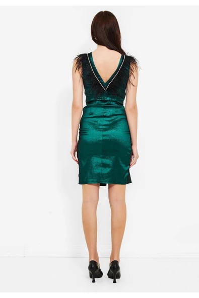 Modatalika  Kadın Önden Büzgülü Yırtmaçlı Elbise - Resim 8