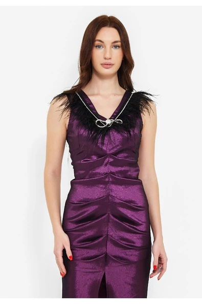 Modatalika  Kadın Önden Büzgülü Yırtmaçlı Elbise - Resim 9