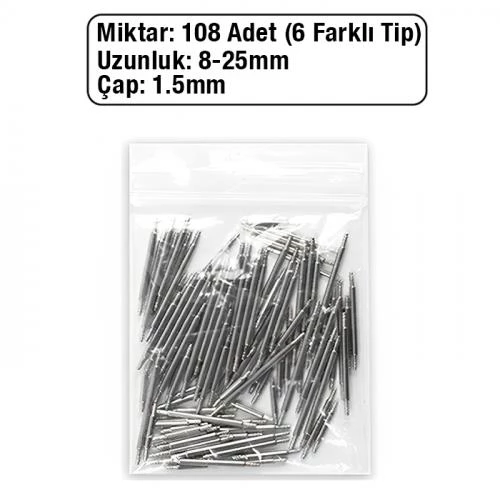 Polham 108 Adet 8mm ve 25mm arası Saat Pimi,Paslanmaz Çelik Yaylı Susta Saat Pimi Değiştirme Aparatı - 2