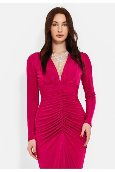 Modatalika  Kadın Önden Büzgülü Tasarım Abiye Elbise - Resim 2