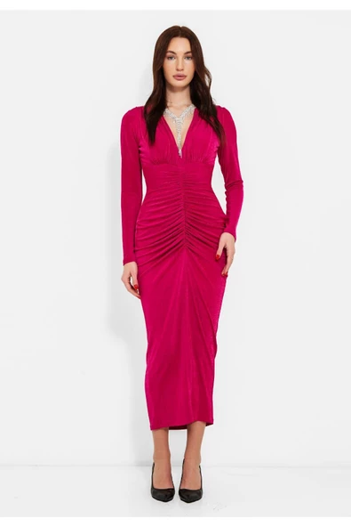 Modatalika  Kadın Önden Büzgülü Tasarım Abiye Elbise ürün görseli